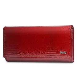 Portefeuille Crocodile en cuir véritable pour femmes, marque de luxe, pochette longue pour dames, porte-monnaie à fermeture magnétique