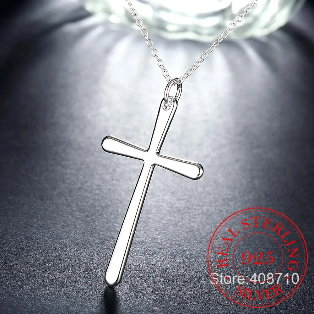 Simple Fashion Cross Chain Necklace For Women Men Luxury 925 Sterling Silver Pendant Necklaces Crucifix Christian Ornament Gifts