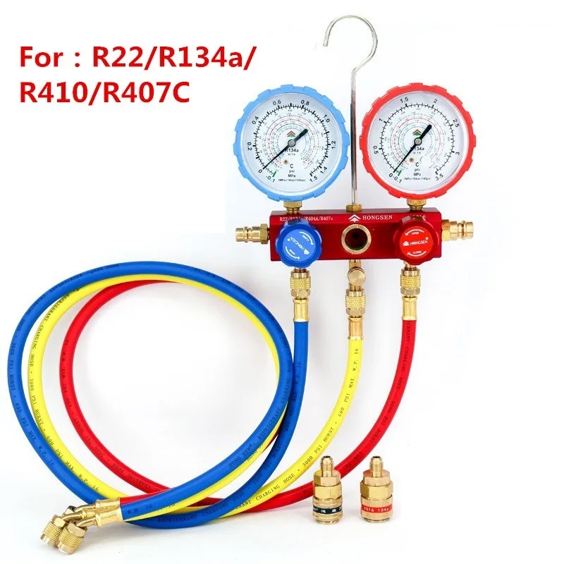 

Automotive air conditioning coolant refrigerant pressure gauge high and low pressure set for R22/R410/R134a+ quick connect