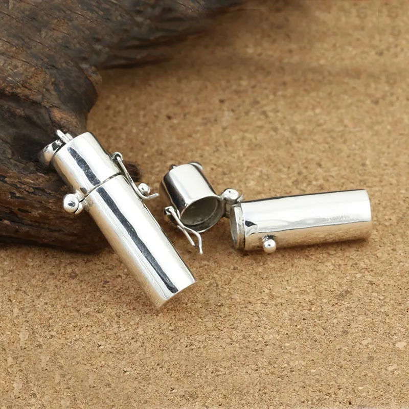 S925 Sterling Silver Vintage Thai Silver Simple Tube Jewelry Punk Mens Memorial Vacuum Flask Pendant Holder Ash Urn Necklace