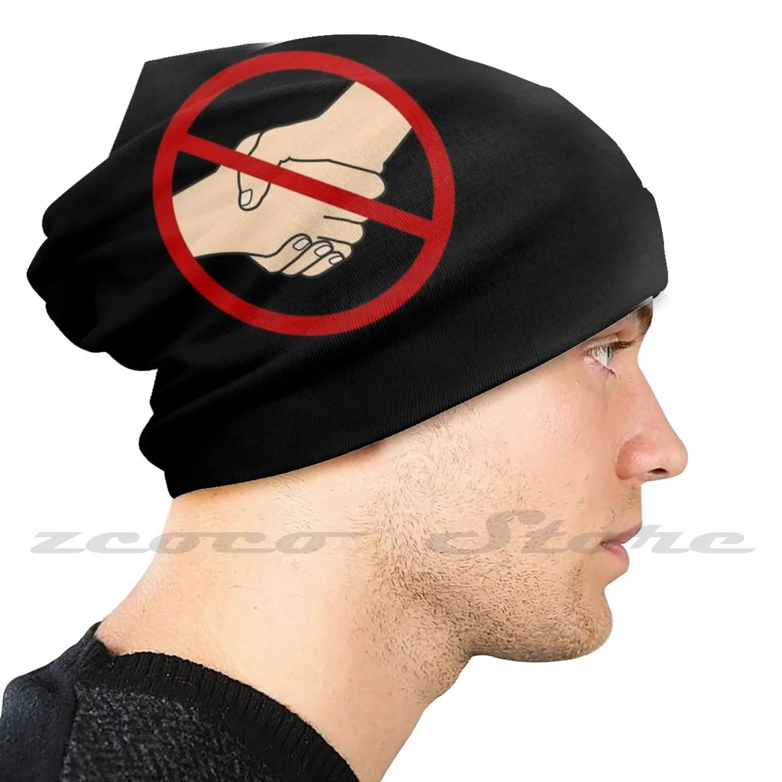 No Handshake. Stop Handshake Diy Pullover Cap Knit Hat Plus Size Keep Warm Elastic Soft Not Shake Hands No Handshake No To