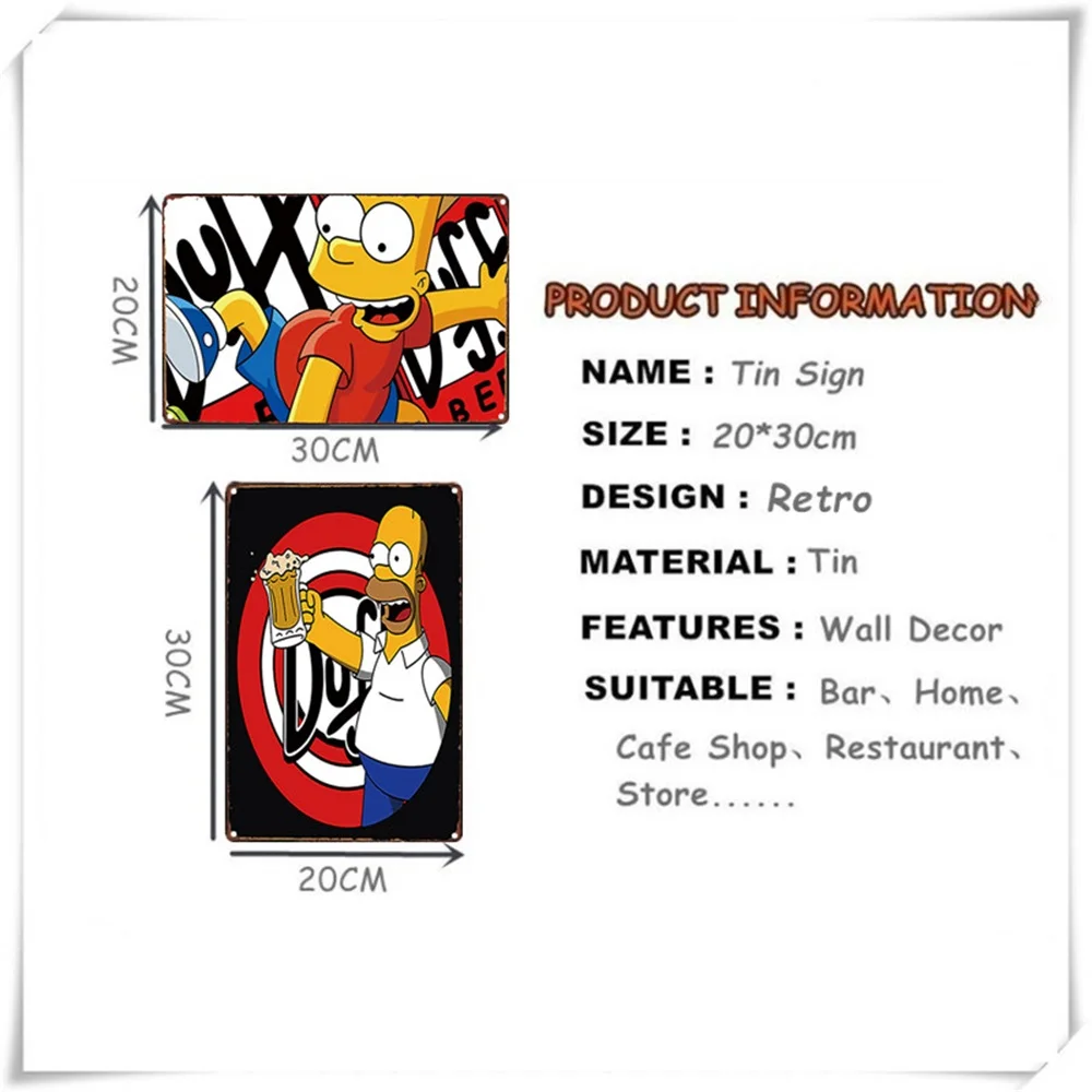 Disney Plaque Metal Tin Sign Plate The Simpsons Bart Cartoon Posters Vintage Metal Wall Art Stickers Hotel Bar Home Decor