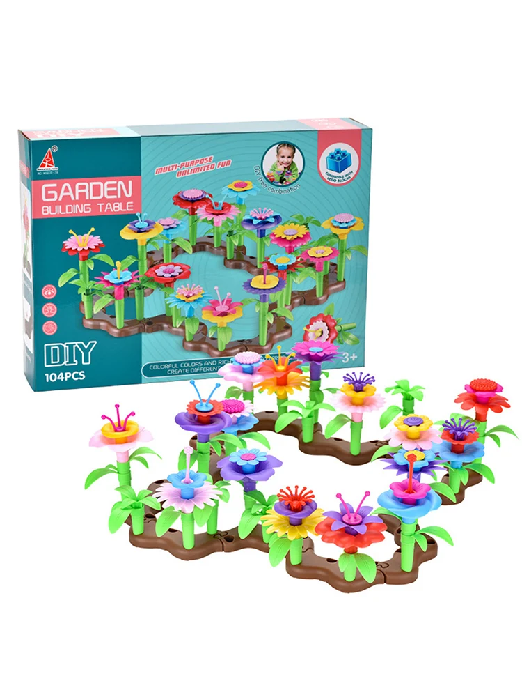 104 pçs/set jardim brinquedos de construção flor brinquedo puzzle atividade educacional conjunto de brinquedos para crianças