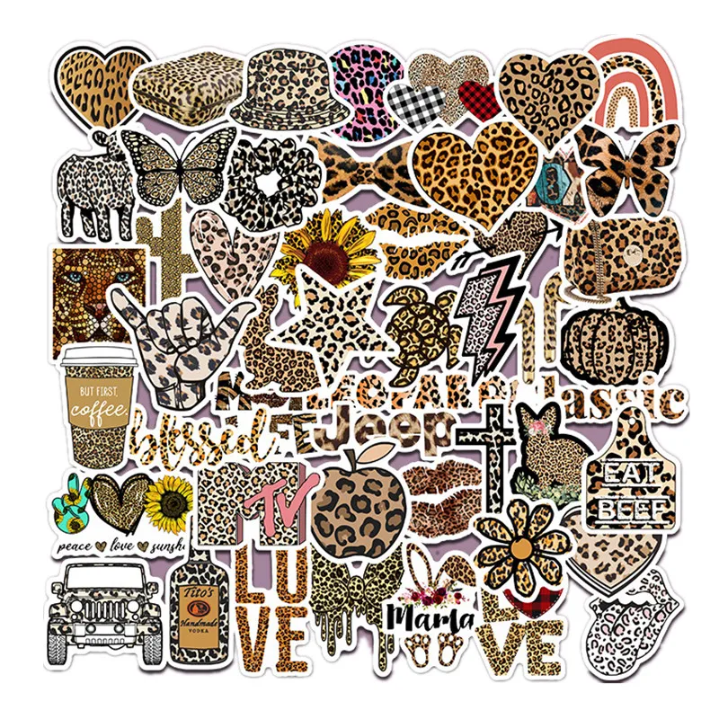 10/30/50Pcs Leopard Love Letters Sticker For Suitcase Skateboard Laptop Luggage Fridge Phone Car Styling DIY Decal Sticker