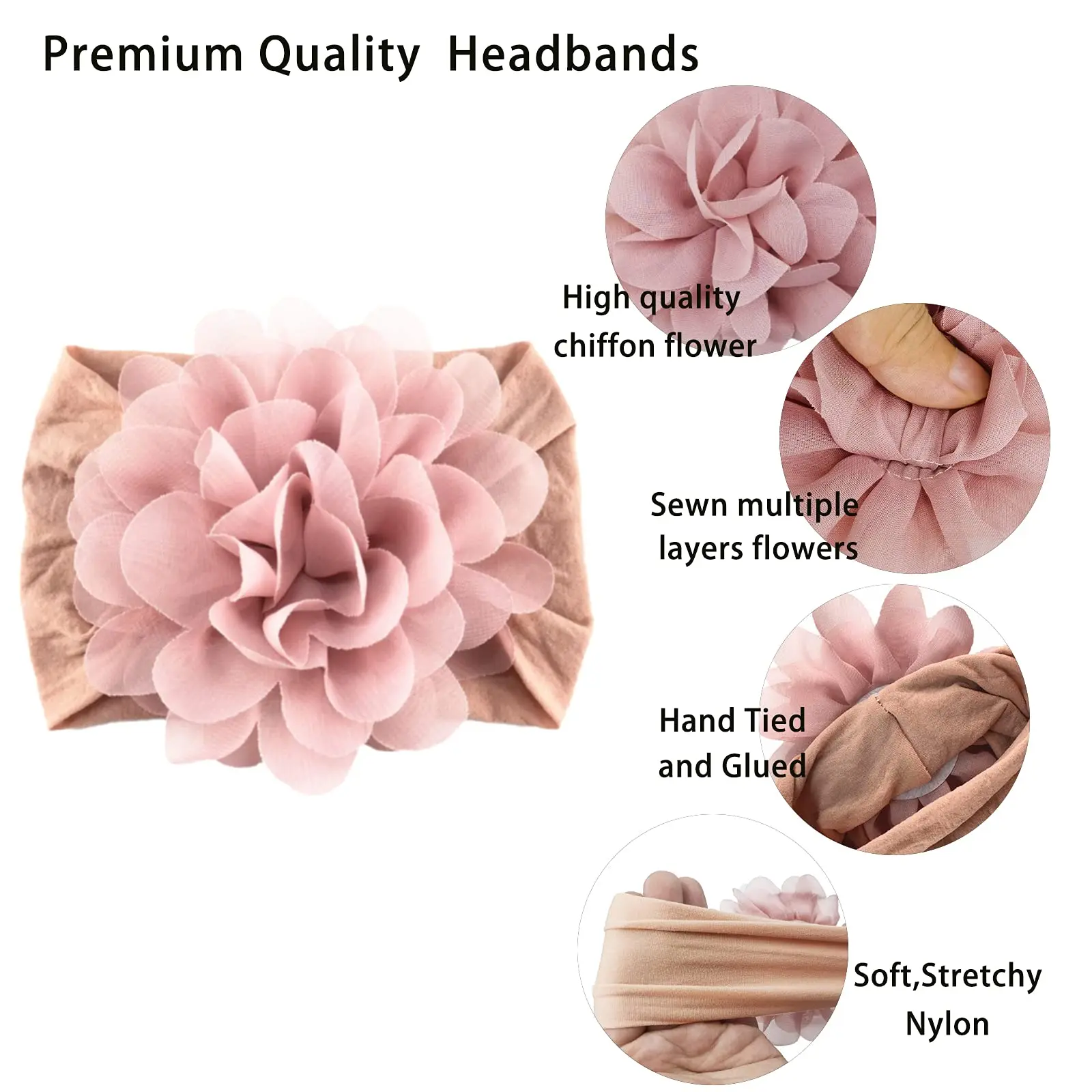 15 Pack Baby Headbands Hairbands Big Chiffon Flower Elastics Bands for Baby Girls Newborn Infant Toddlers Kids