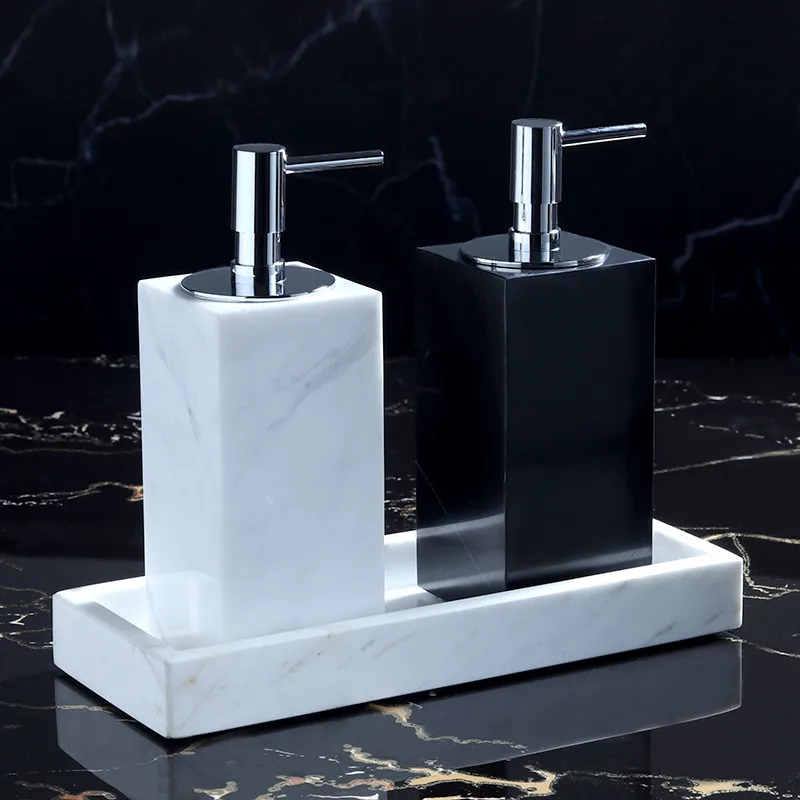 Liquid Soap Dispenser Marble Bathroom Shampoos Shower Gel Perfume Bottle With 304 SUS Press Head Bath Hardware White/Black