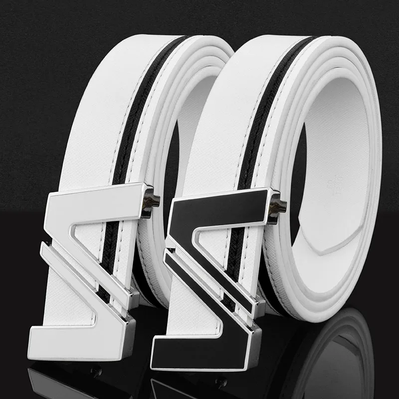 White V Letter Belt Men's Designer Casual Authentic Fashion Belt High Quality Leather Cintos Masculinos Ceinture Homme