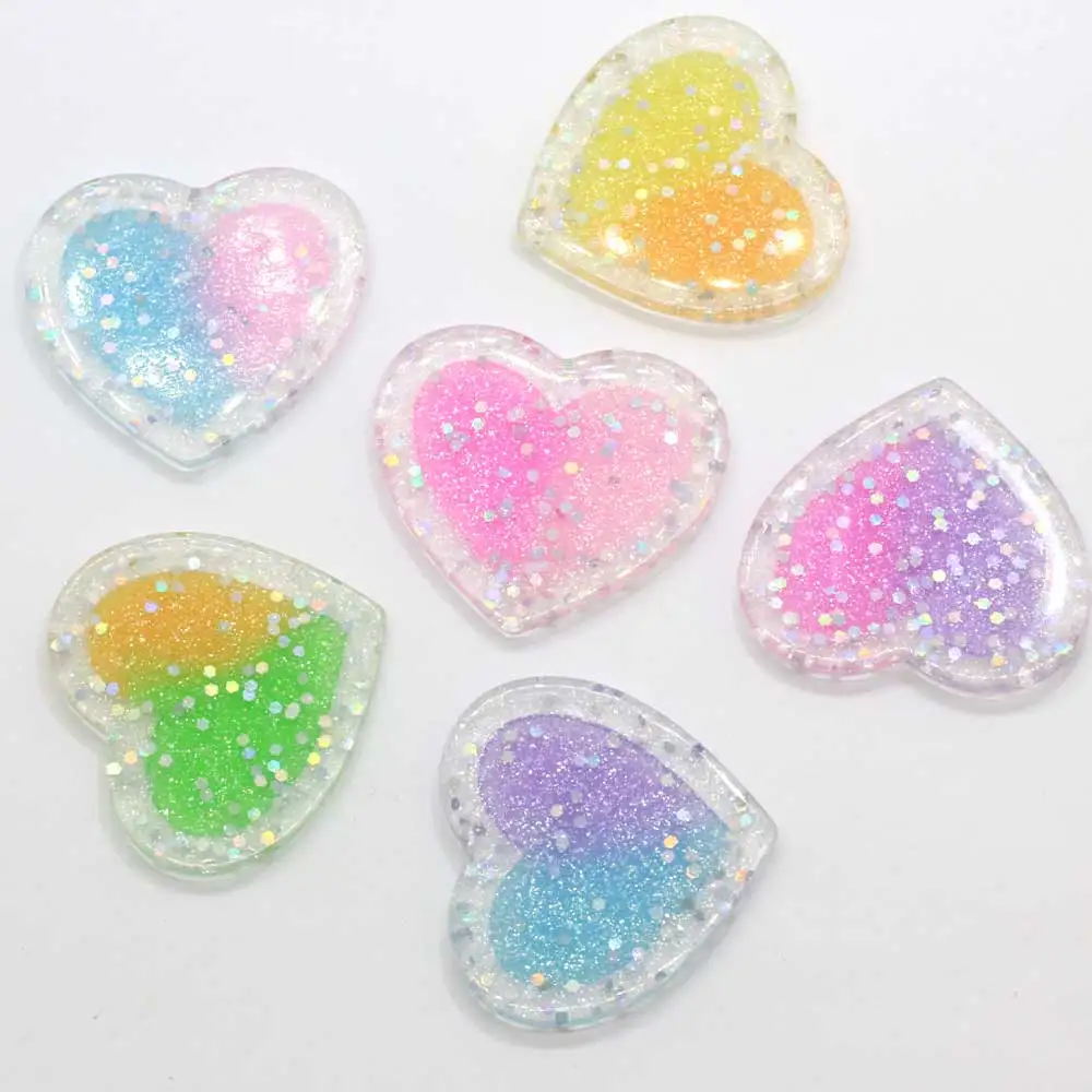 Hotsale Cute FlatBack Resin Cabochons Gradient Glitter Scrapbooking Heart Star Crafts For Jewelry DIY Decoration