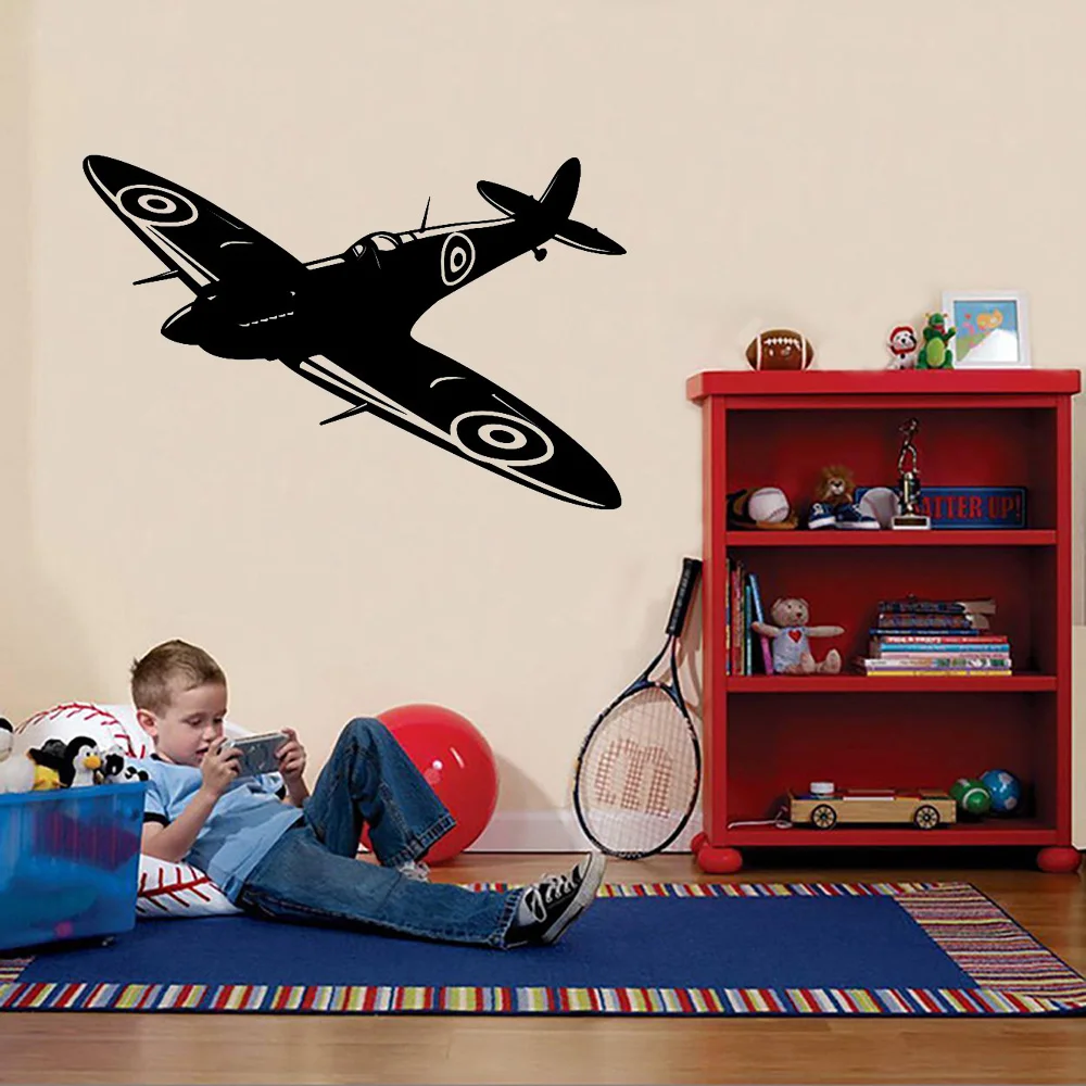 Spitfire Jet Wall Decal Kids Room British Fighter WW2 Aircraft Plane Airplane Wall Sticker Military Vinyl Bedroom Decor