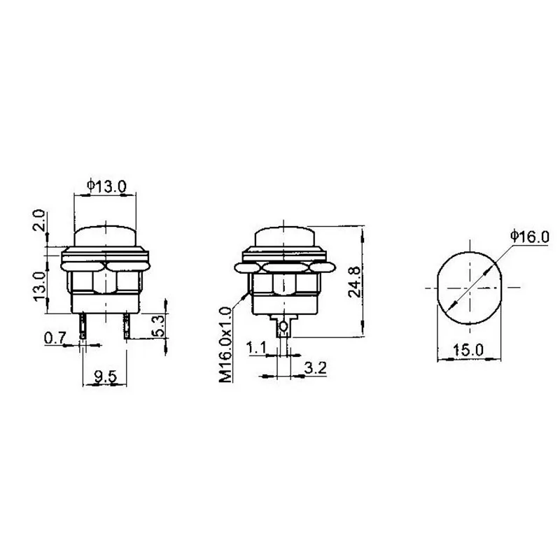 50pcs Swtich for Computer DIY / Computer Room Customized Hole 16MM Chassis Switch POWER Reset / Restart Switch with 50CM Cable