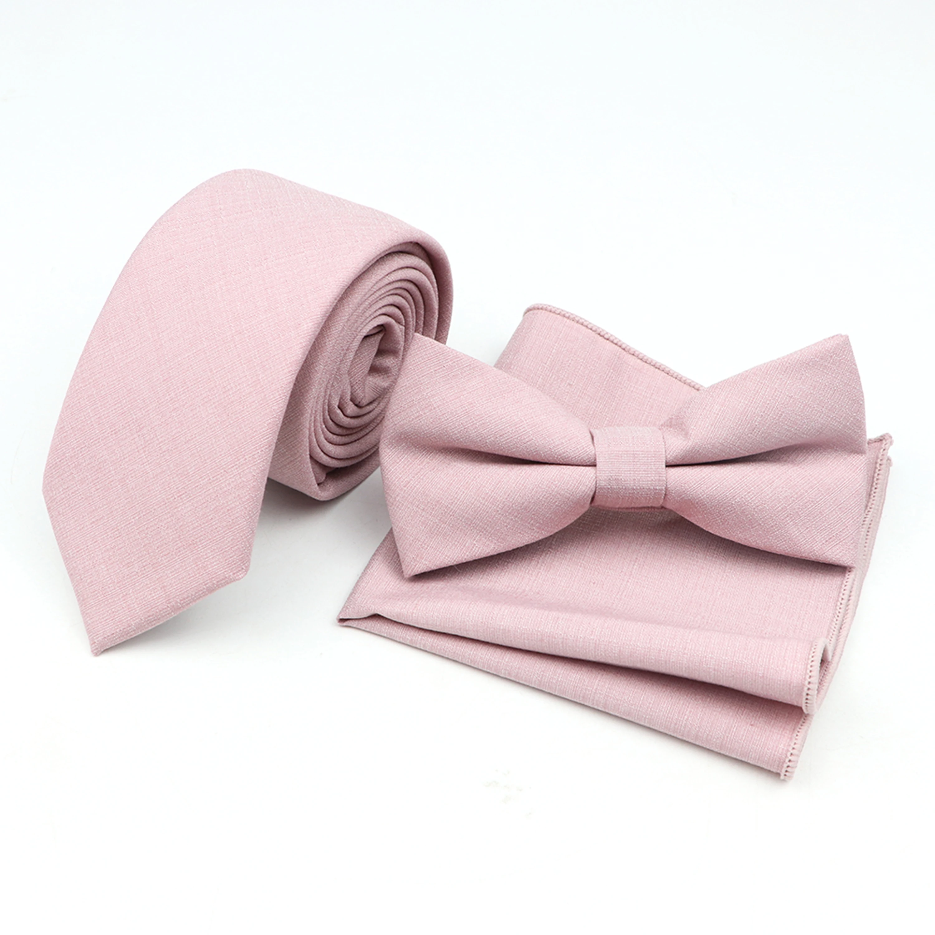 

15 Solid Color Tie Set Bamboo Fiber Grey Beige Blue Pink Men's Casual Tie Bowtie Hankie For Wedding Party Suit Cravat Accessory