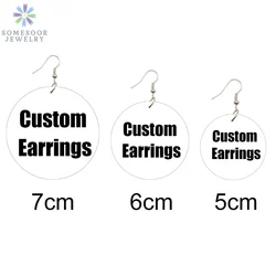 SOMESOOR 3 Sizes Custom-Made Round African Wooden Drop Earrings Personalized Photos Printed Ear Dangle Wholesale For Women Gifts