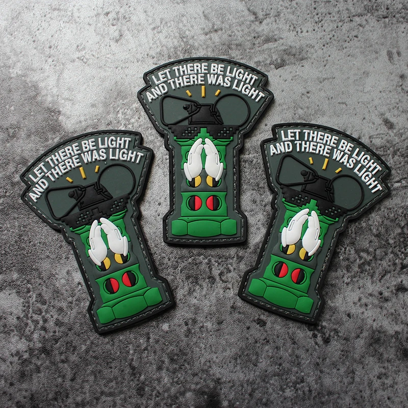 KEEP SMILE AND WAITING FOR FLASH 3D PVC Patch LET THERE BE LIGHT Military Q Version Weapons Tactical Appliqued Clothing Decor