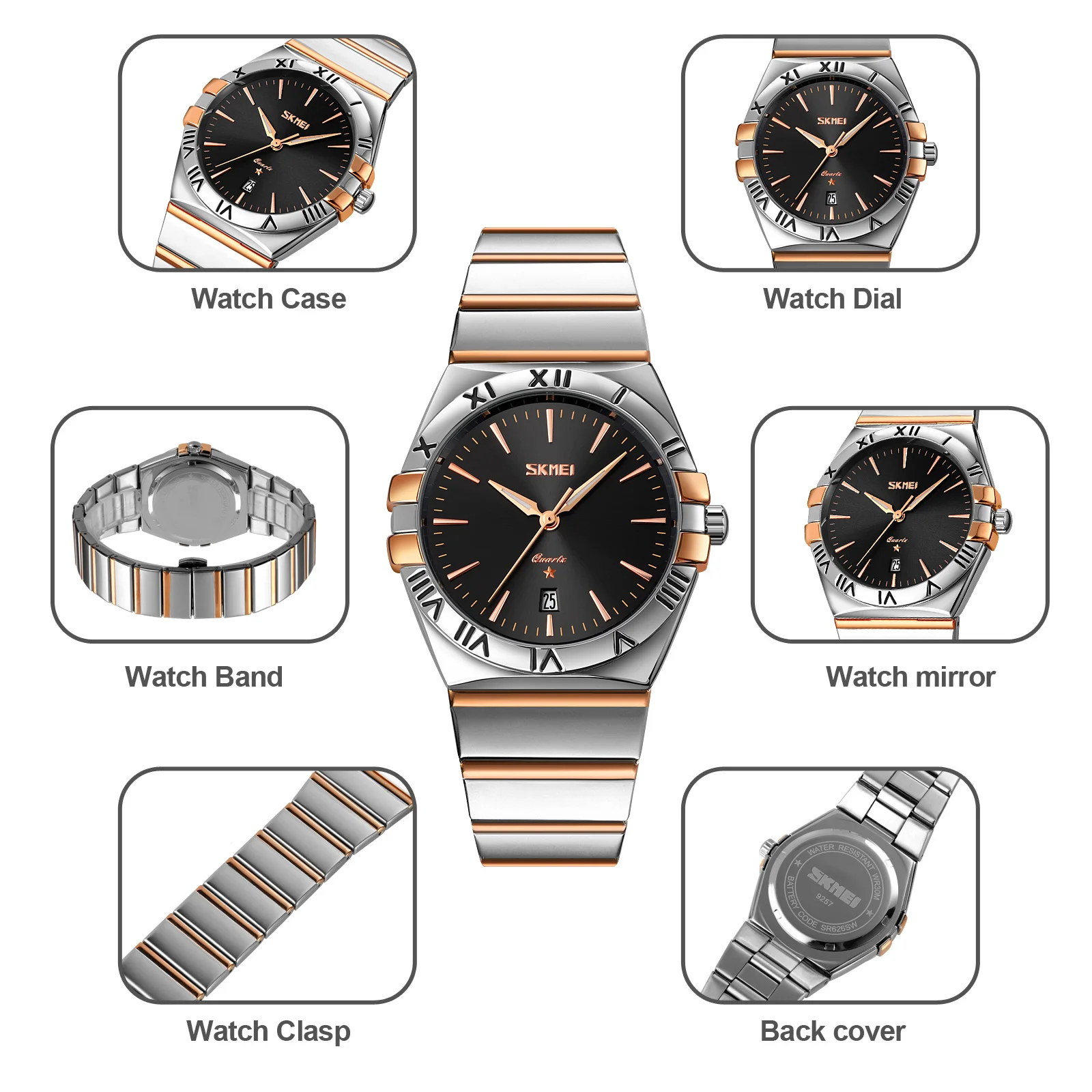 SKMEI Top Brand Luxury Stainless Steel Quartz Men Watches Waterproof Date Time Wristwatches Fashon Male Clock reloj hombre 9257