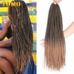 TOMO 3X Box Braids Crochet Hair Extensions 14 18 22 Inch Ombre Black Brown Long Synthetic Crochet Braiding Twist Hair 22 Strands