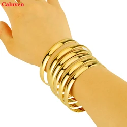 Caluven New 8MM 6pcs/lot Ethiopian Gold Color Bangles for Women Dubai Jewelry African Glossy Bracelets Wedding Hand Chain