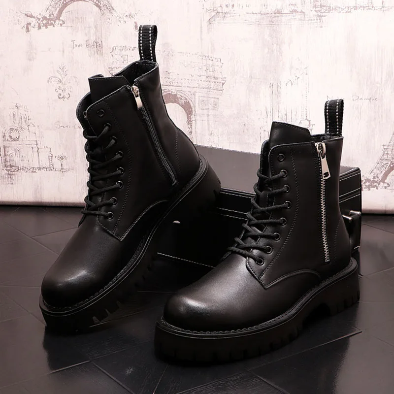 mens fashion high motorcycle boots autumn winter shoes cowboy genuine leather platform boot handsome long knight botas masculina