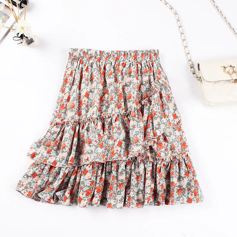 Summer 2020 Korean Version Of Small Fresh Chiffon Broken Flower Garden High Waist Irregular Flounce Fishtail Women Pleated Skirt