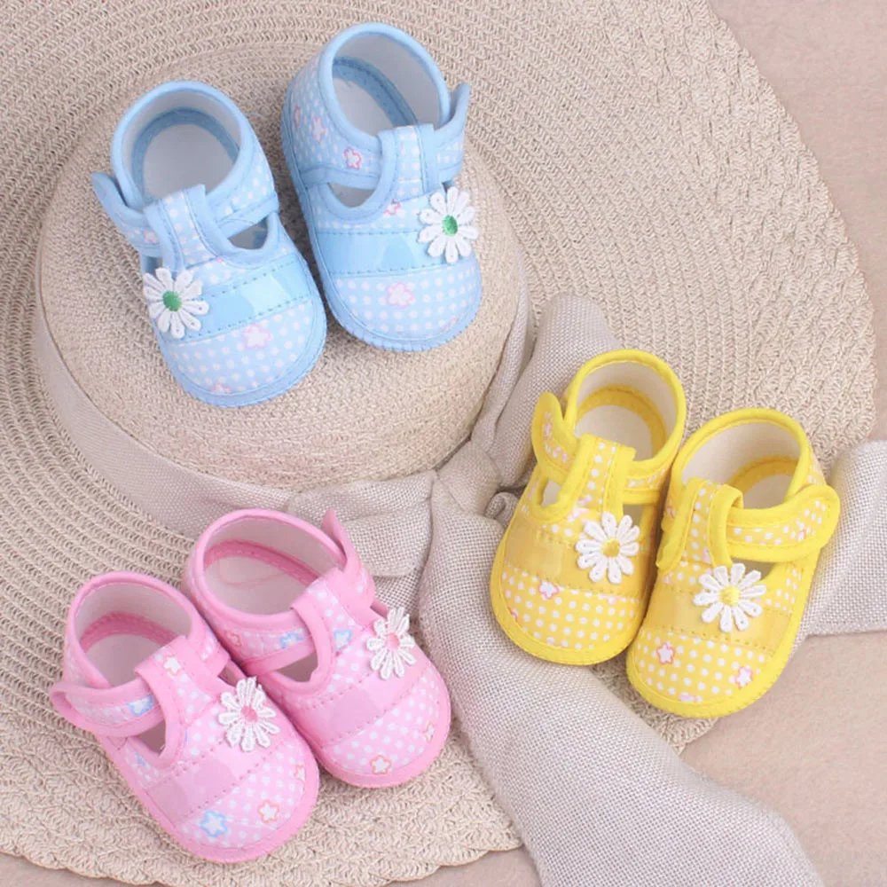 0-12Months Infant Baby Girl Boy Summer Shoes 1 Years Newborn Soft Crib Shoes Toddler Flat Walkers Sneaker Daisy Prewalker 10cm