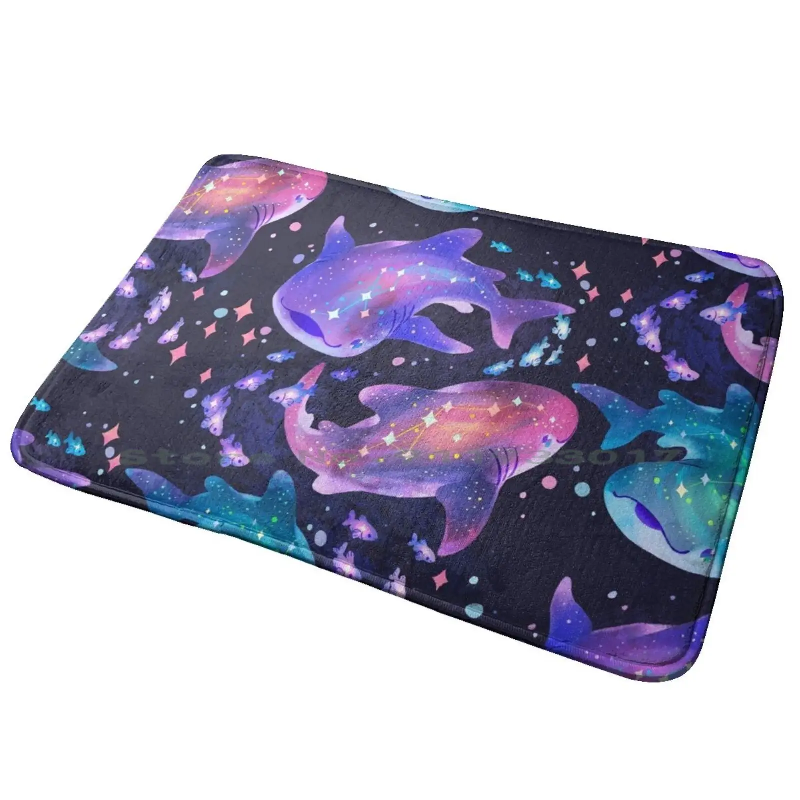 Cosmic Whale Shark Entrance Door Mat Bath Mat Rug Brown White Black Orange Gray Grey Cats Kitty Love Siamese Calico Tabby