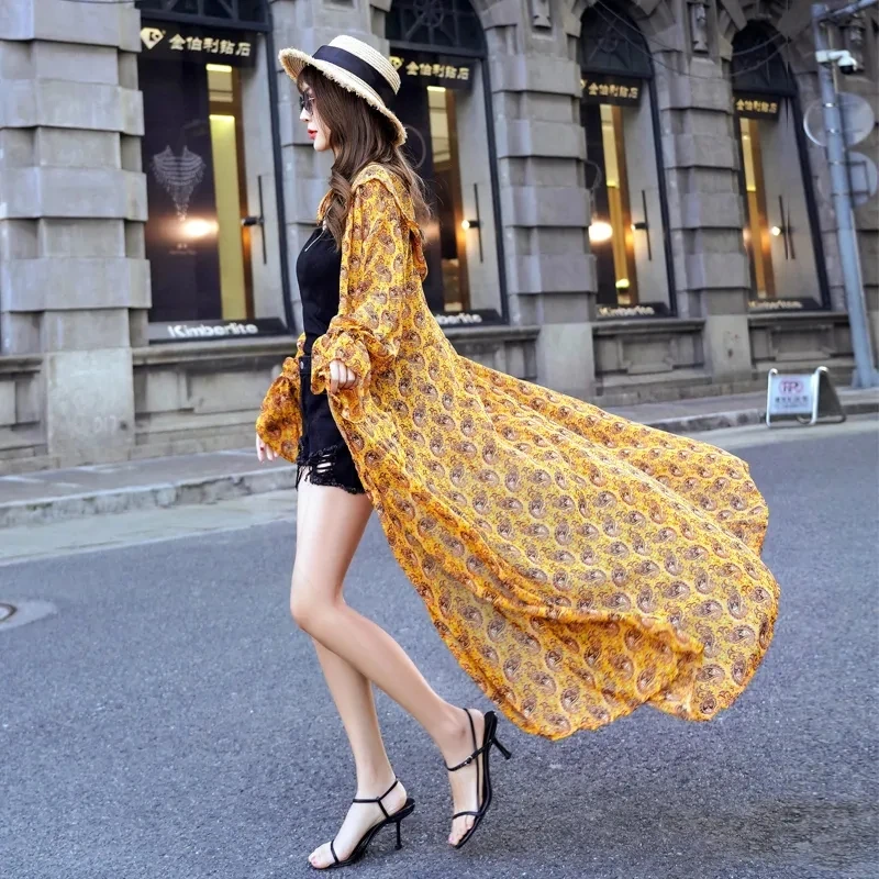Chiffon Cardigan With Hat Outside Female Super Long Sun Protection Cape Hooded Summer 2025 The New Women's Beachwear Jackets 391