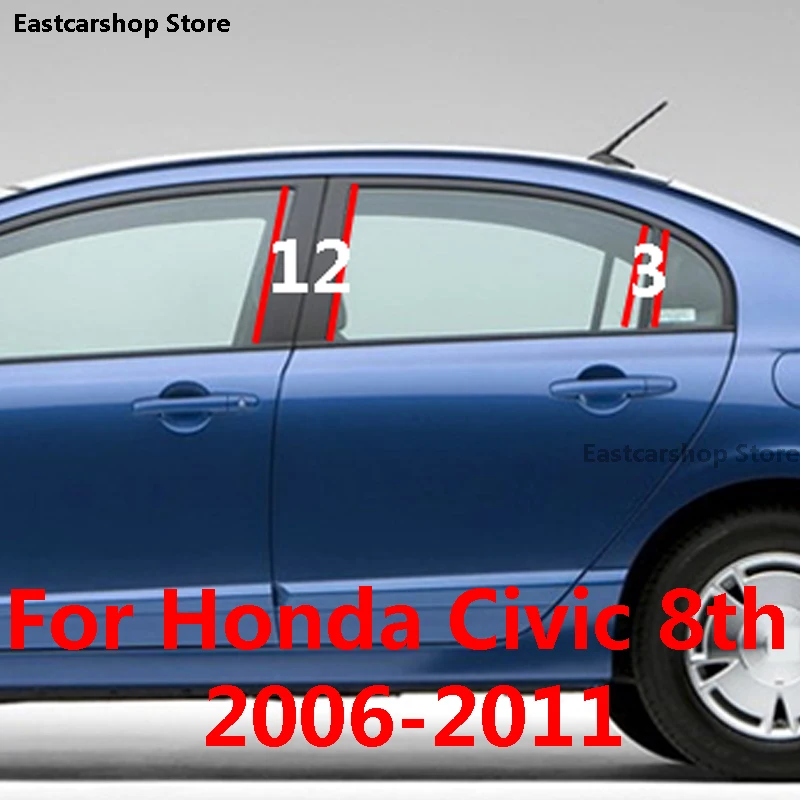 

For Honda Civic 8th 2011 2010 2009 Car Door Central Window Middle Column Trim Decoration Strip PC B C Pillar 2008 2007 2006