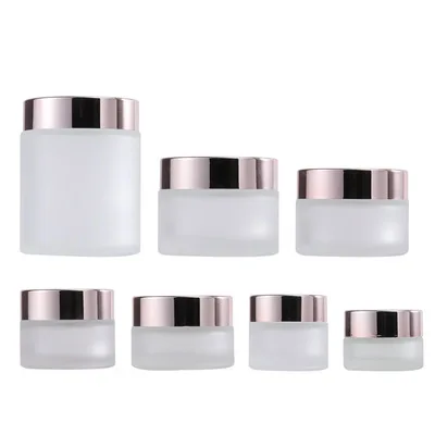 

5g-100g Mini Glass Empty Jar Pots Cosmetic Makeup Inner Lid Face Cream Lip Balm Container Refillable Bottles with Rose Gold lids