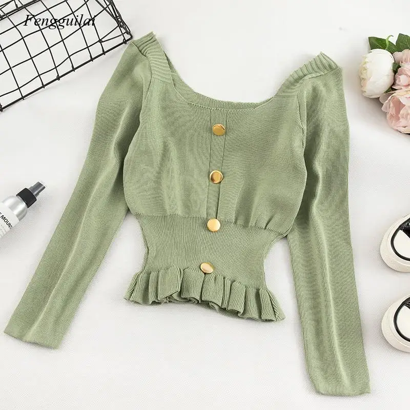 Women Sweater 2020 Korean Version Long Sleeve Sweet Solid Short Girl Early Autumn Knitted Pullovers