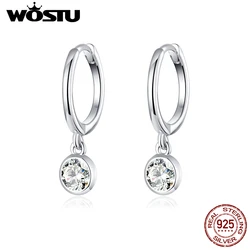 WOSTU Authentic 925 Sterling Silver Dazzling Zirconia Hoop Earrings For Women Wedding Simple Earrings Luxury Jewelry CQE830