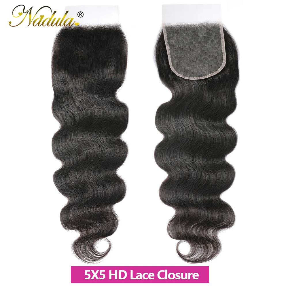 Nadula Hair 5x5 HD Lace Closure Middle Part /Free Part Malaysian Body Wave Closure 10-20INCH Swiss Lace Closure 100% Human Hair