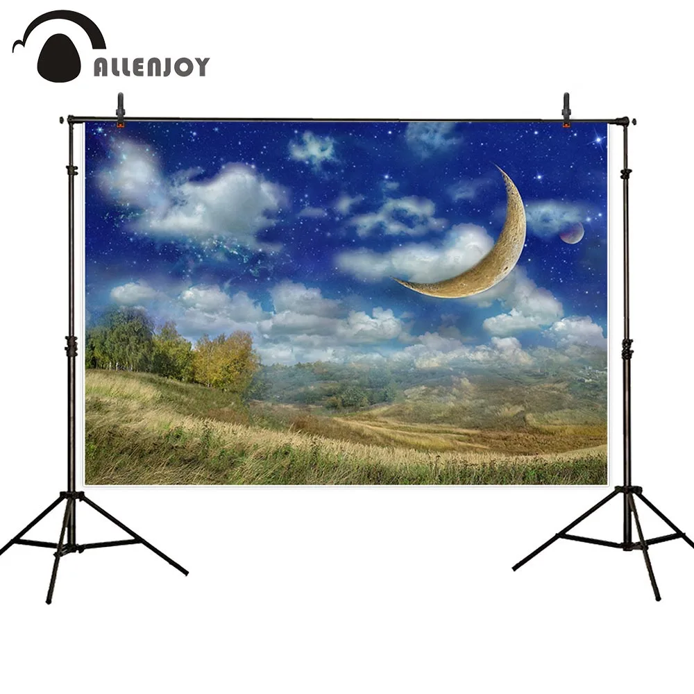 Allenjoy background for photography Summer grassland moon starry sky landscape Child imagination photozone decor backdrop prop