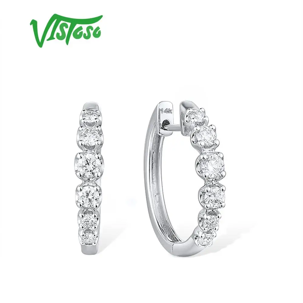 

VISTOSO 14K Pure 585 White Gold Earrings For Lady Glamorous Sparkling Diamond Hoop Earrings Wedding Engagement Fine Jewelry