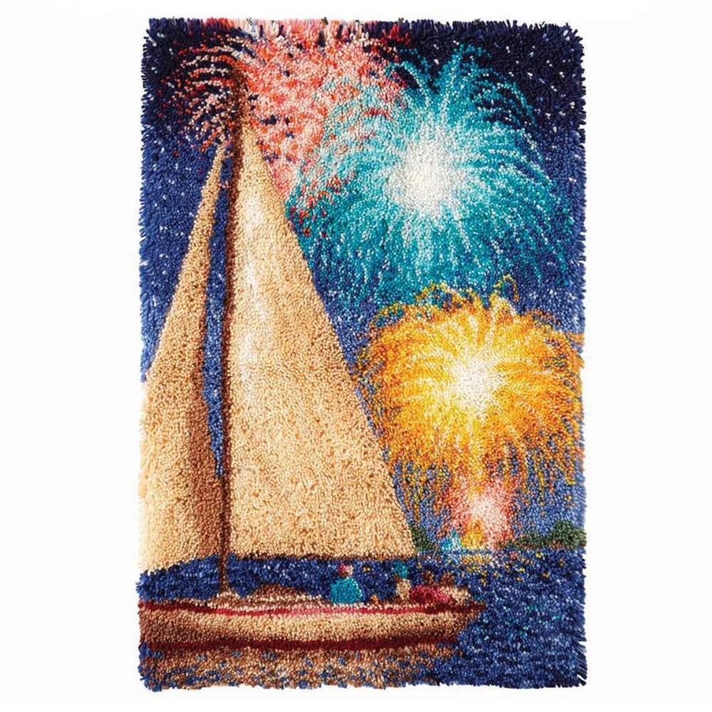 Diy Tapestry Kits Latch Hook Rug Kits for Adults With Printed Pattern Canvas Sailboat Fireworks Hobby Decoration