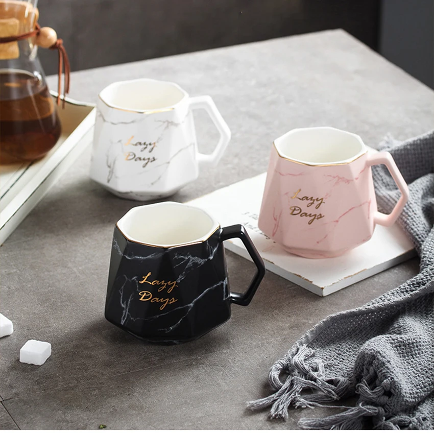 Diamond Marble Ceramic Coffee Mug 430ml Beautiful Gold Trim Tea Mugs Milk Drinking Cup for Home Office Coffee Mug Gifts