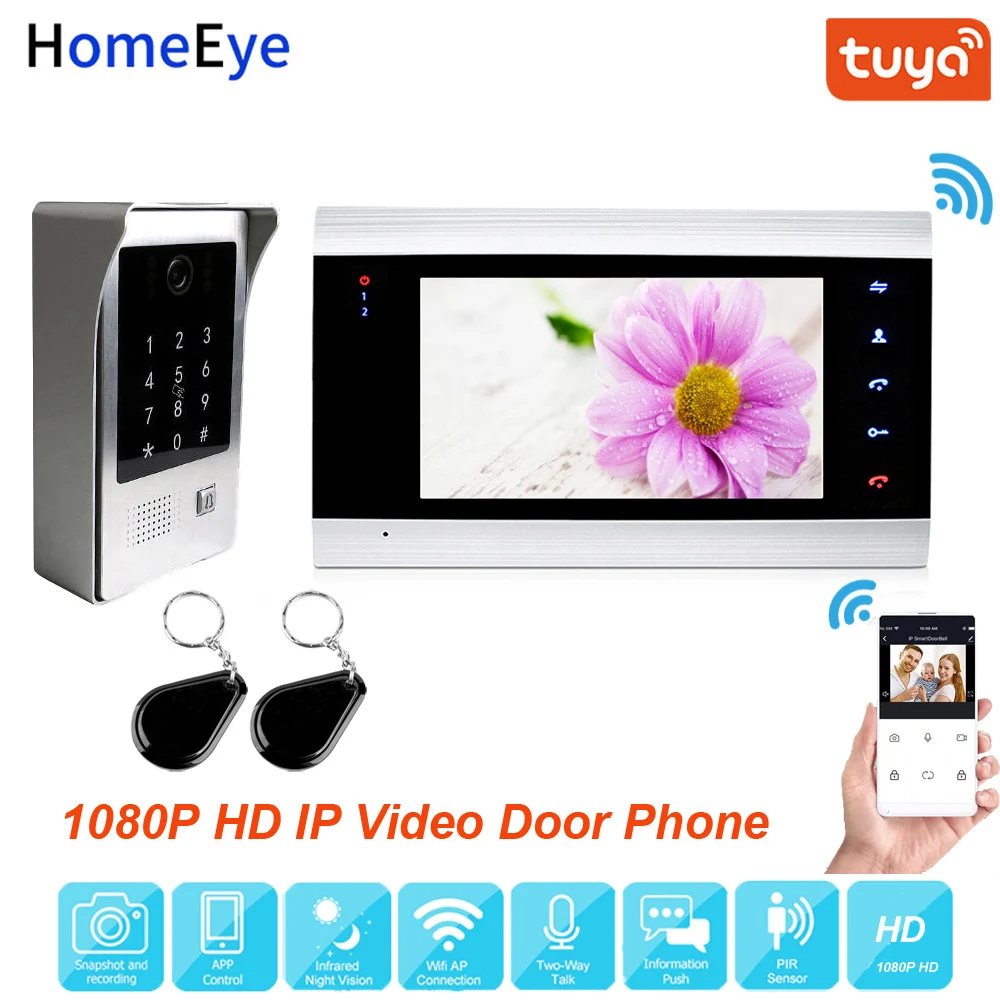 

TuyaSmart App WiFi IP Video Door Phone Video Intercom Code Keypad/RFID Card/APP Unlock Motion Detection Security Access Control