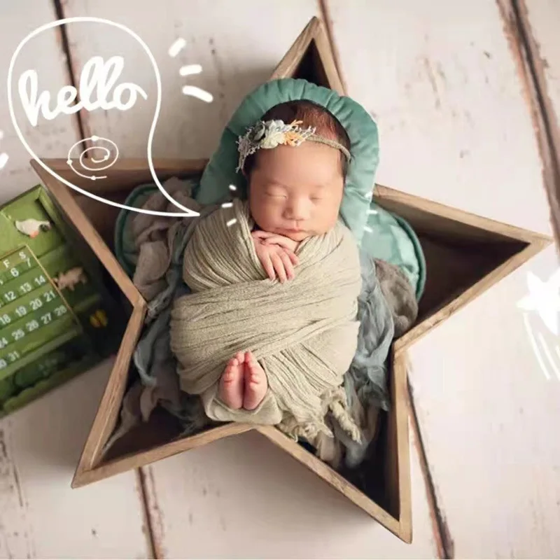 Newborn Photography Props Mini Baby Wooden Basin Infant Photo Shoot Container Star Bucket Studio Creativity Posing Furniture