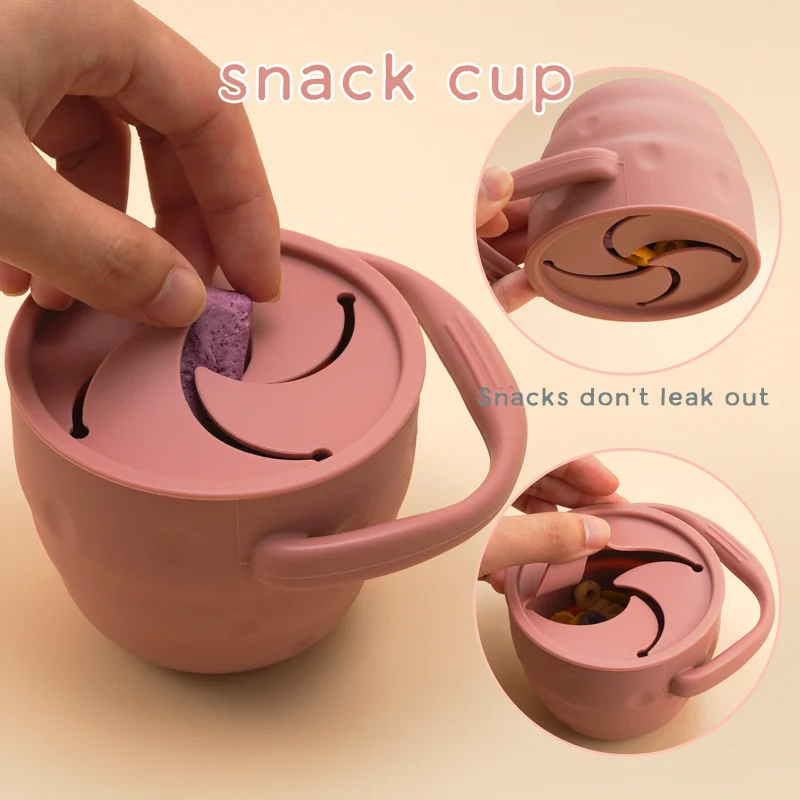 Pieghevole in Silicone Snack Cup scatola di immagazzinaggio bottiglia bambino Snack Catcher pieghevole Baby Cup nessun versamento coperchio contenitore morbido per alimenti solidi