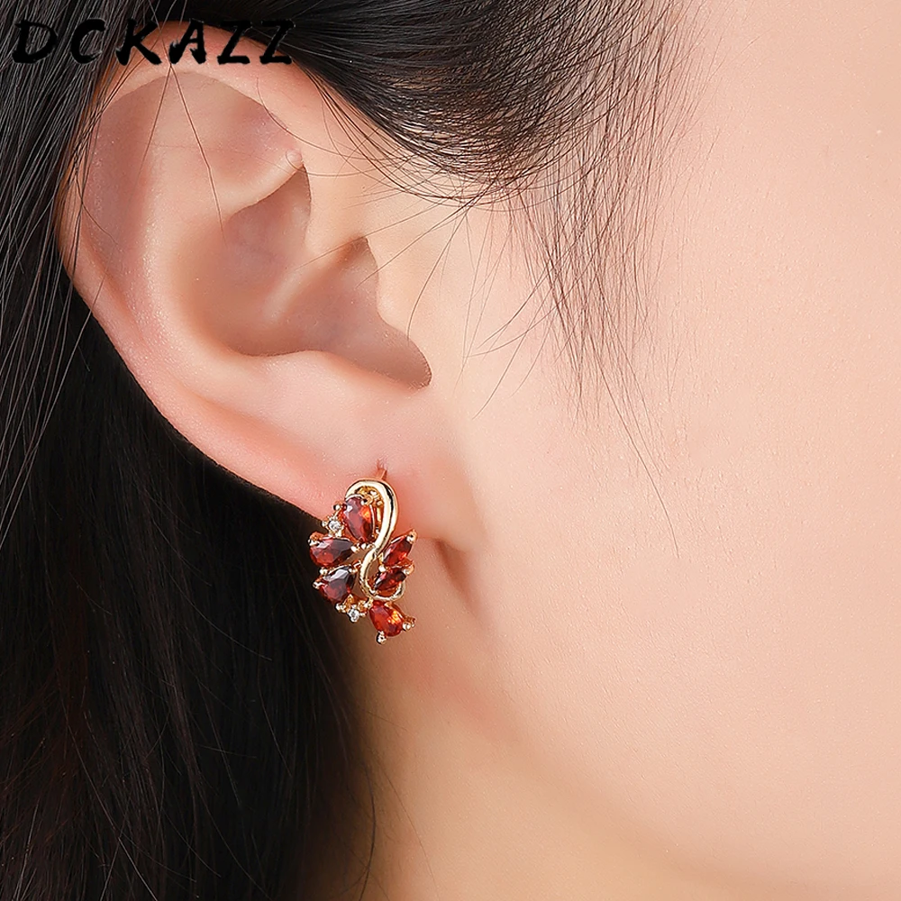 

Red Blue AAA Cubic Zirconina Earring for Women Rose Gold Color Small Stud Earrings Wedding Fine Jewelry Russia Style Hot Sale