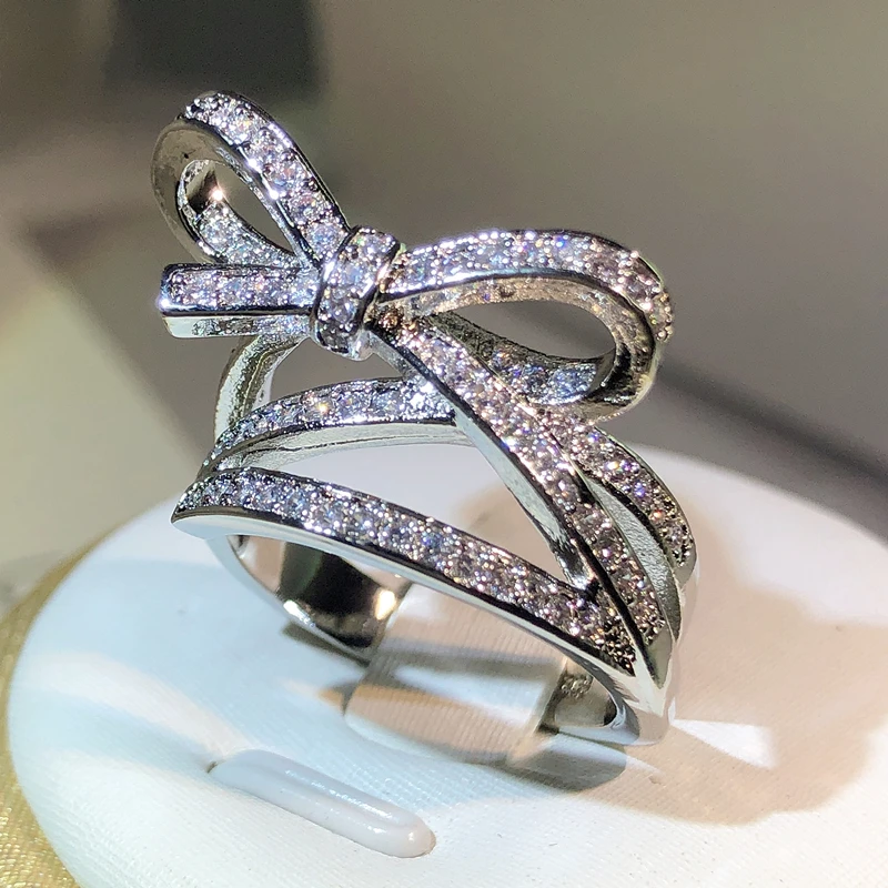 925 Sterling Silver Classic Rope Knot Bow AAAA Cubic Zirconia Ring Fine High-end Jewelry Wedding Bridal Ring Moissanite Ring