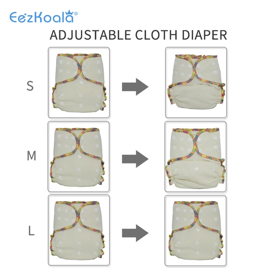 Eezkoala 2 Stks/partij Milieuvriendelijke Os Hennep Ingericht Doek Luier, Aio Elke Luier Met Een Snap Insert, fit Baby 5-15kgs, Hoog