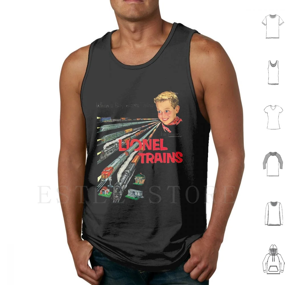 Deseo navideño de los chicos americanos de los años 50. Conjunto de tren Lionel Camisetas sin mangas Chaleco Conjunto de tren sin mangas Navidad Lionel Hornby
