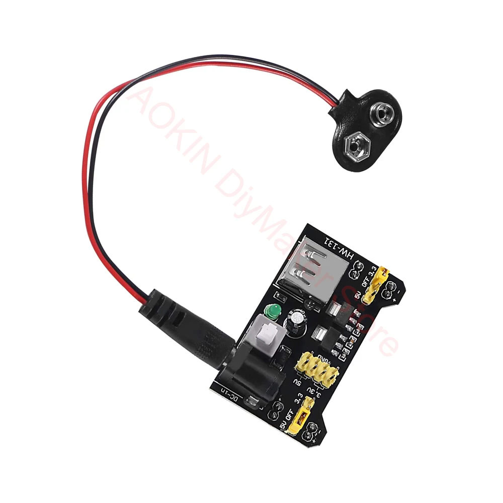 4PCS MB102 Breadboard Power Supply Module and 9v Battery Clip with 2.1mm X 5.5mm Male DC Plug Assortment Kit for Arduino