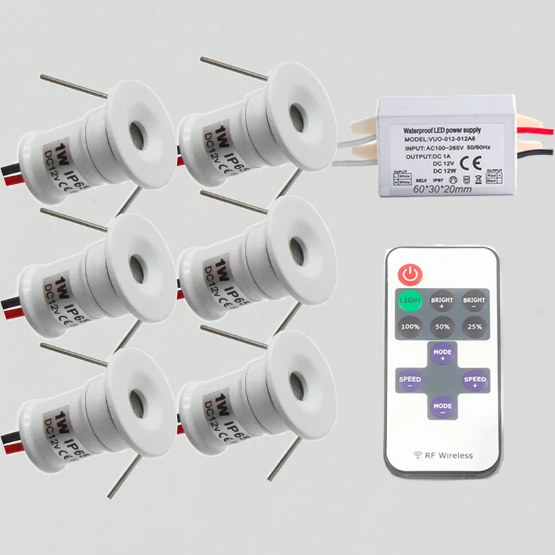 Remote 1W IP65 Mini Dimmable Led Downlight + IP67 Driver Adapter 100Lm 1Watt Outdoor Garden Party Ceiling Dimming Spot Lighting