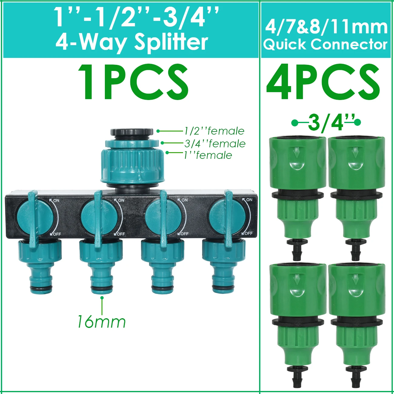KESLA Garden 1/2'' 3/4'' 1'' Wasserhahn-Splitter 4-Wege-Auslass 4/7 mm 8/11 mm Bewässerungsschlauch-Adapter-Ventilanschlüsse für Gewächshaus – Detail 4
