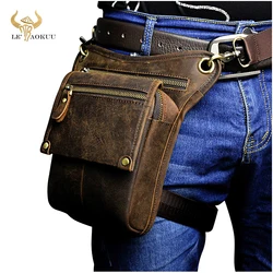 Crazy Horse Leder männer Multi-funktion Design Kleine Messenger Tasche Mode Reise Gürtel Taille Pack Drop Bein Tasche Pouch männlichen 211-4-d