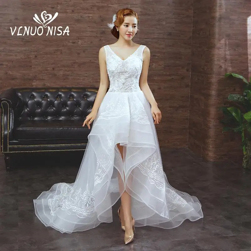 Neue Ankünfte Tank Hochzeit Kleid Sexy V Neck Vordere Kurze Zurück Lange Zug Ballkleid Prinzessin für 2020 Vestido De noiva Plus Größe