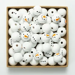 Hot New 20MM Snowman Round Wooden Beads DIY Christmas Decorations for Home Children's Toys Bracelet Accessories Navidad Gift
