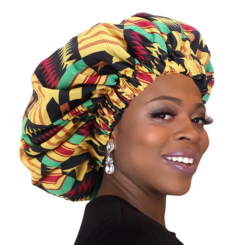 

2021 Double Satin African Headtie Fashion Print Women's Turban Cap Muslim Headscarf Bonnet Africa Clothing Hijab Chemo hat