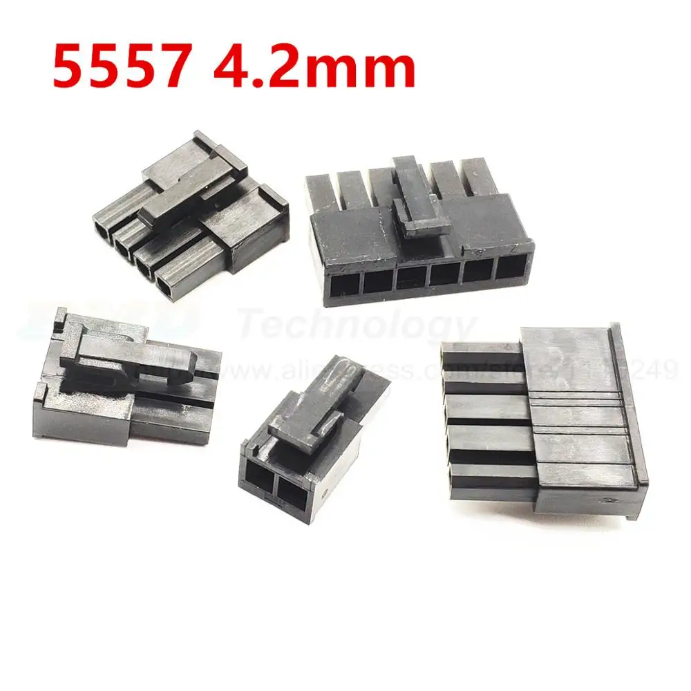 10pcs/lot 5557-R 5557 4.2mm Pin Pitch 1*2P 1*3P 1*6P Black Automotive Wiring Harness Single Row Male Connector 2,3,4,5,6pin