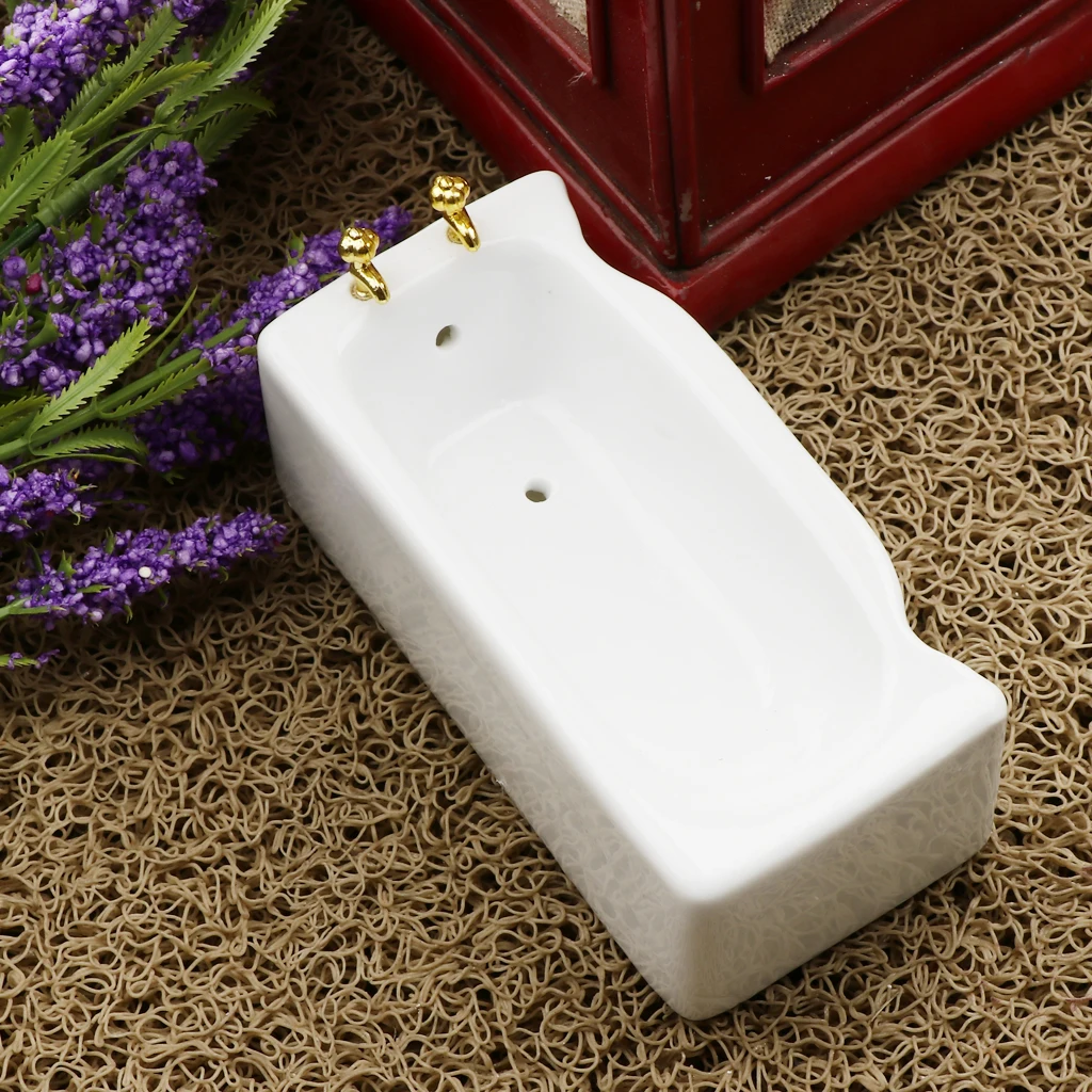 1:12 Square White Ceramic Dollhouse Miniature Bathtub Bathroom Decoration